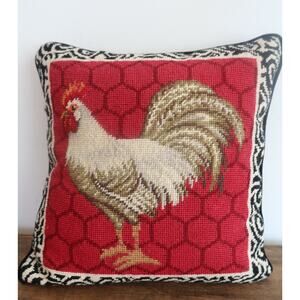 C&F Home 14" x 14" Red Black & White Rooster Needlepoint Pillow